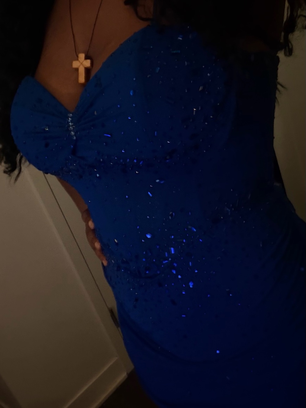Strapless Sequin Royal Blue Corset Prom Dress